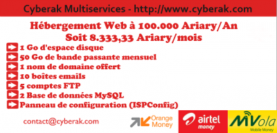 H&eacute;bergement Web 100.000 Ariary/An - Antsirabe, Madagascar