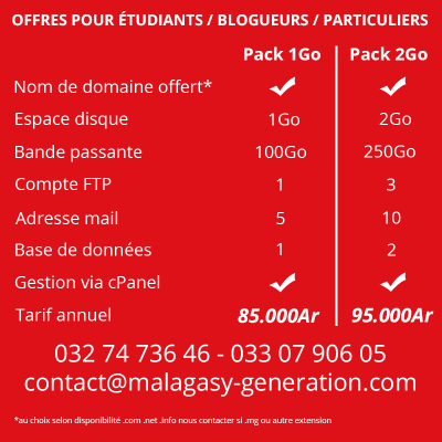 H&eacute;bergement de site web &agrave; partir de 85.000Ar/an - Antananarivo, Madagascar