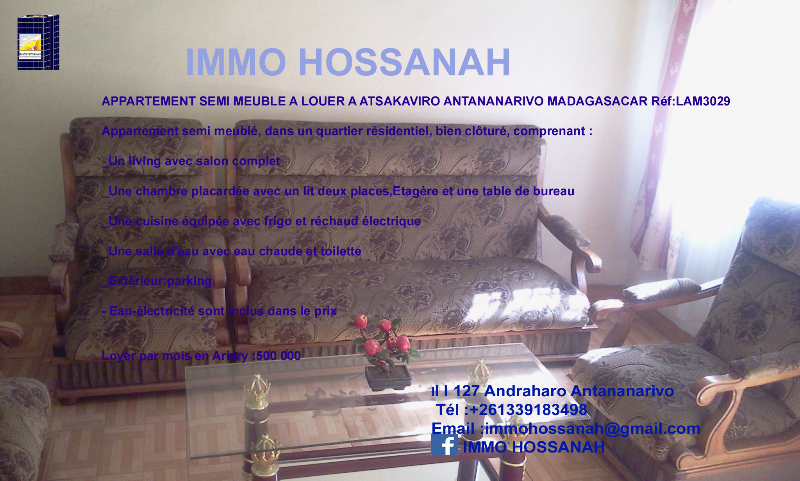 APPARTEMENT SEMI MEUBLE A LOUER A ATSAKAVIRO ANTANANARIVO MADAGASCAR Réf:LAM3029 - ANTANANARIVO, MADAGASCAR