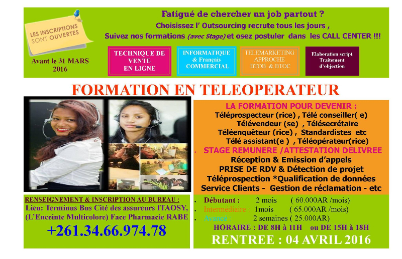 FORMATION EN TELEOPERATUR - ANTANANARIVO, MADAGASCAR