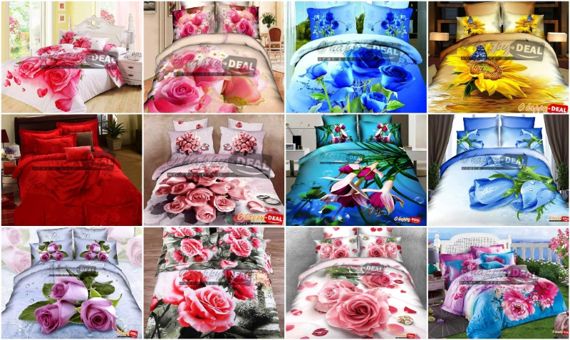 Lot de couvertures de lit 3D 100% coton, motif floral  Miniature 1
