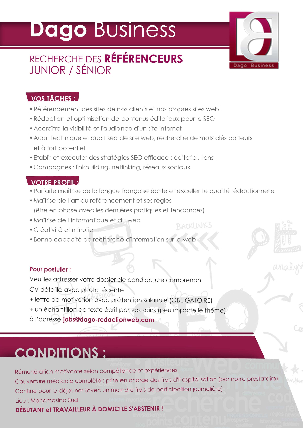 Dago Business recherche des Référenceurs - Junior / Senior  - Antananarivo, Madagascar