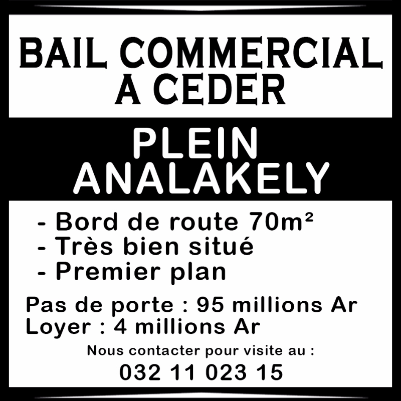 BAIL COMMERCIAL A CEDER - Antananarivo, Madagascar