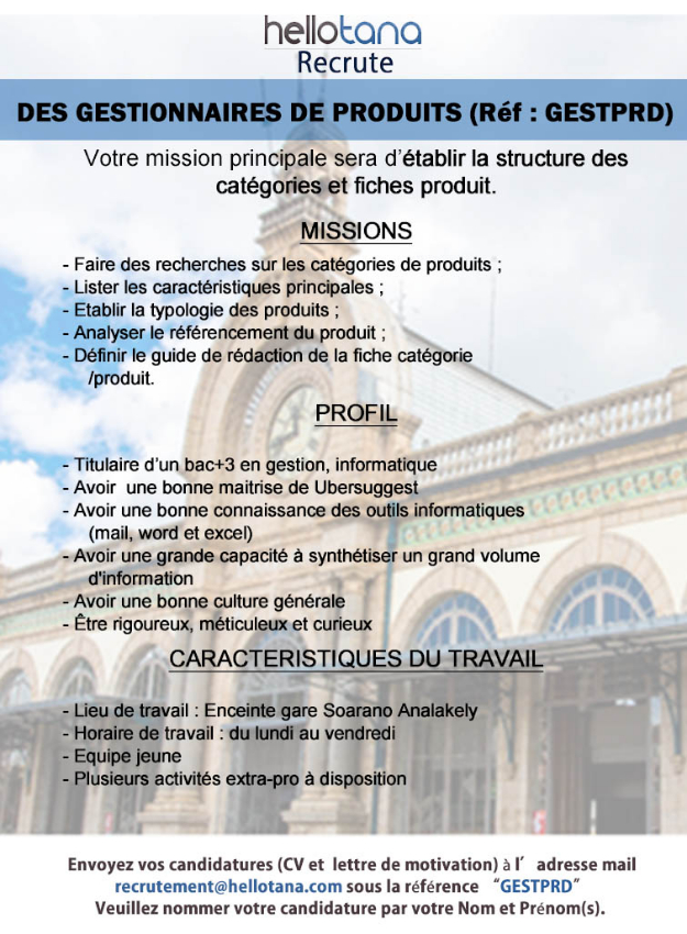 GESTIONNAIRES DE PRODUITS (Réf : GESTPRD) - Analakely, Antananar, Madagascar