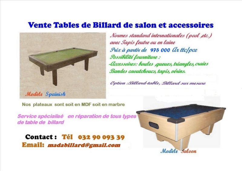 vente de billards neufs - antananarivo, madagascar