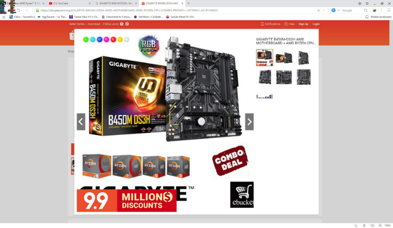 Carte Mère GIGABYTE B450M DS3H avec Cache Miniature 3