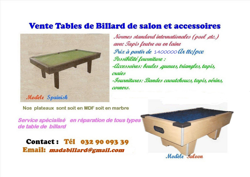 vente de billards neufs - antananarivo, madagascar