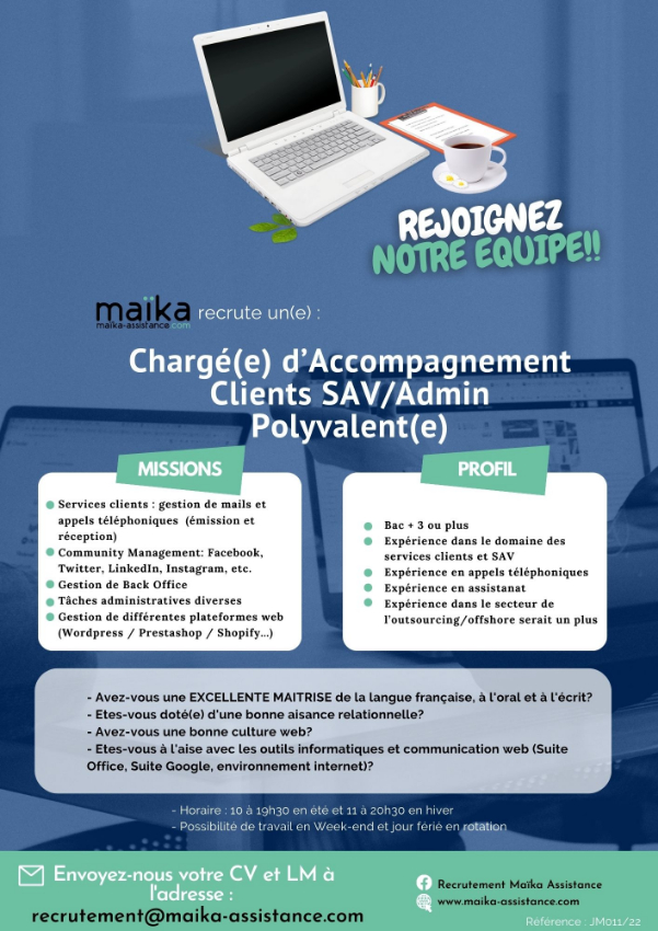 Chargé(e)s d'Accompagnement Clients SAV/Admin Polyvalent - Antananarivo, Madagascar